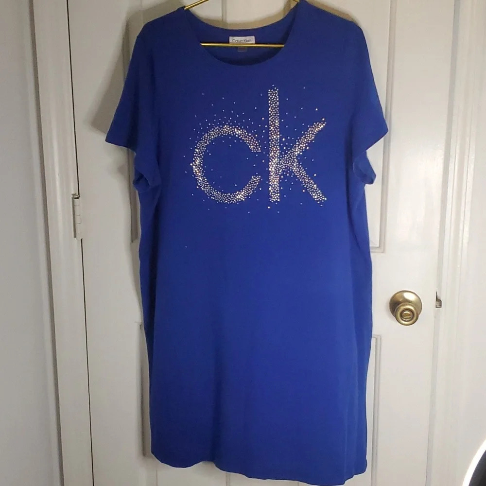 Calvin Klein Womens Midi Dress Short Sleeves with Sparkly Embellishments